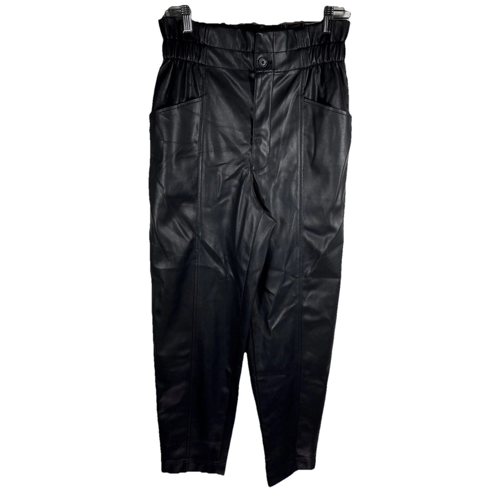 Madewell With Tags Black Vegan Faux Leather Paper Bag Tapered Ankle Pants 4